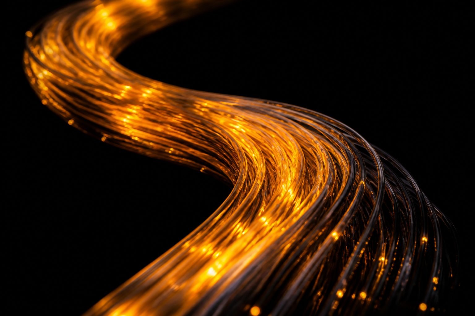 Concept render: glowing fiber optic bundle in darkness