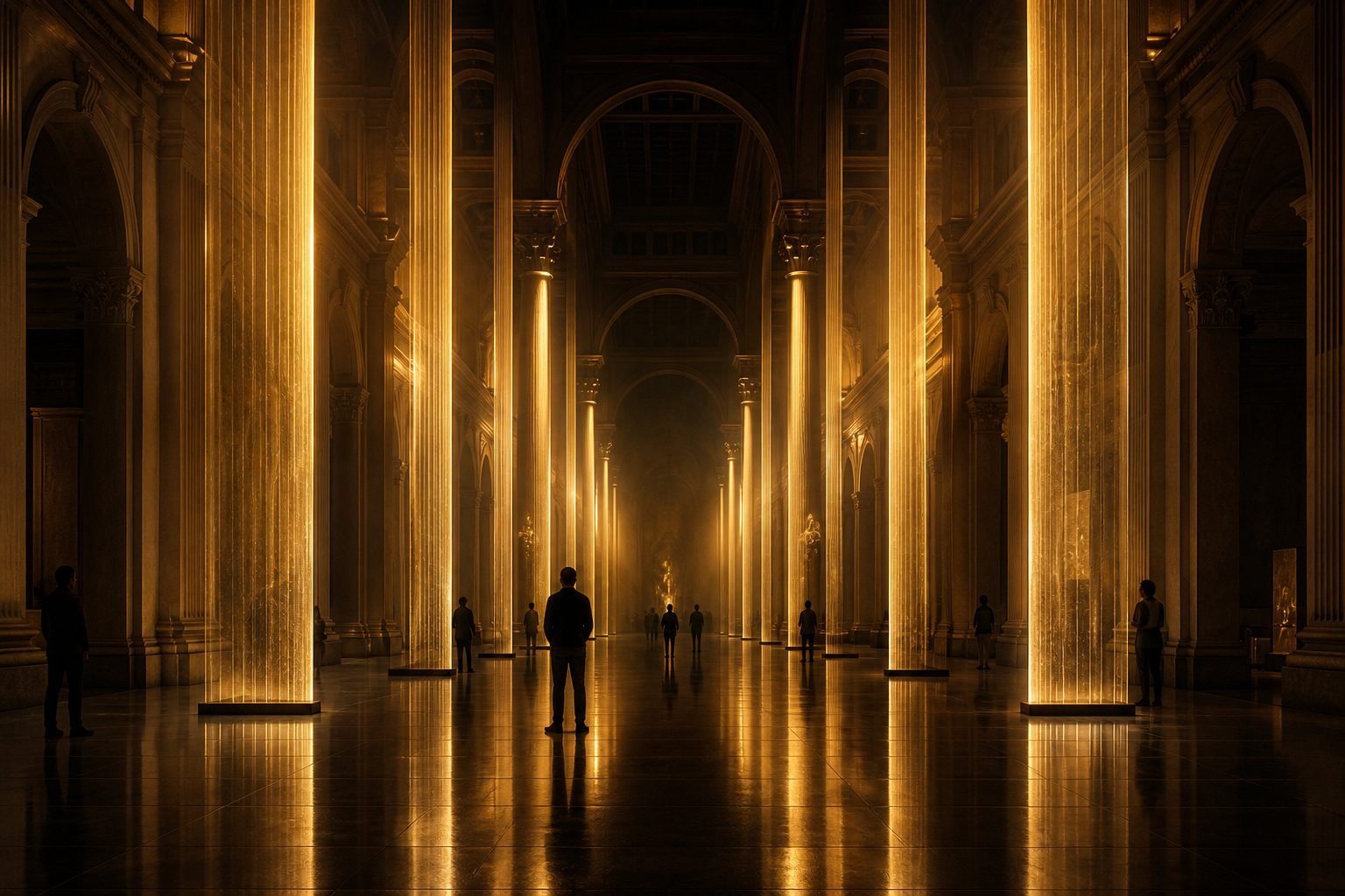 Concept render: museum hall with light-column installation
