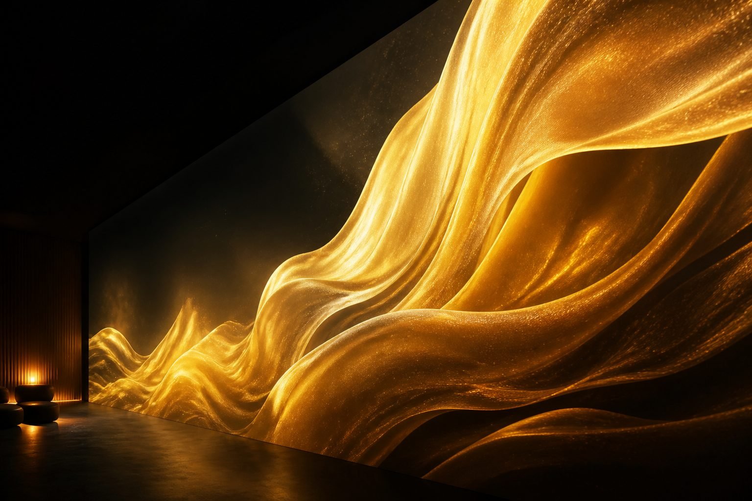 Concept render: black projection surface with golden projection